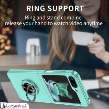 Plastikinis dėklas su žiedu ir kameros apsauga - žalsvai mėlynas (Samsung Z Flip 6/Z Flip 7 Fe) Plastikinis dėklas su žiedu ir kameros apsauga - žalsvai mėlynas (Samsung Z Flip 6/Z Flip 7 Fe)